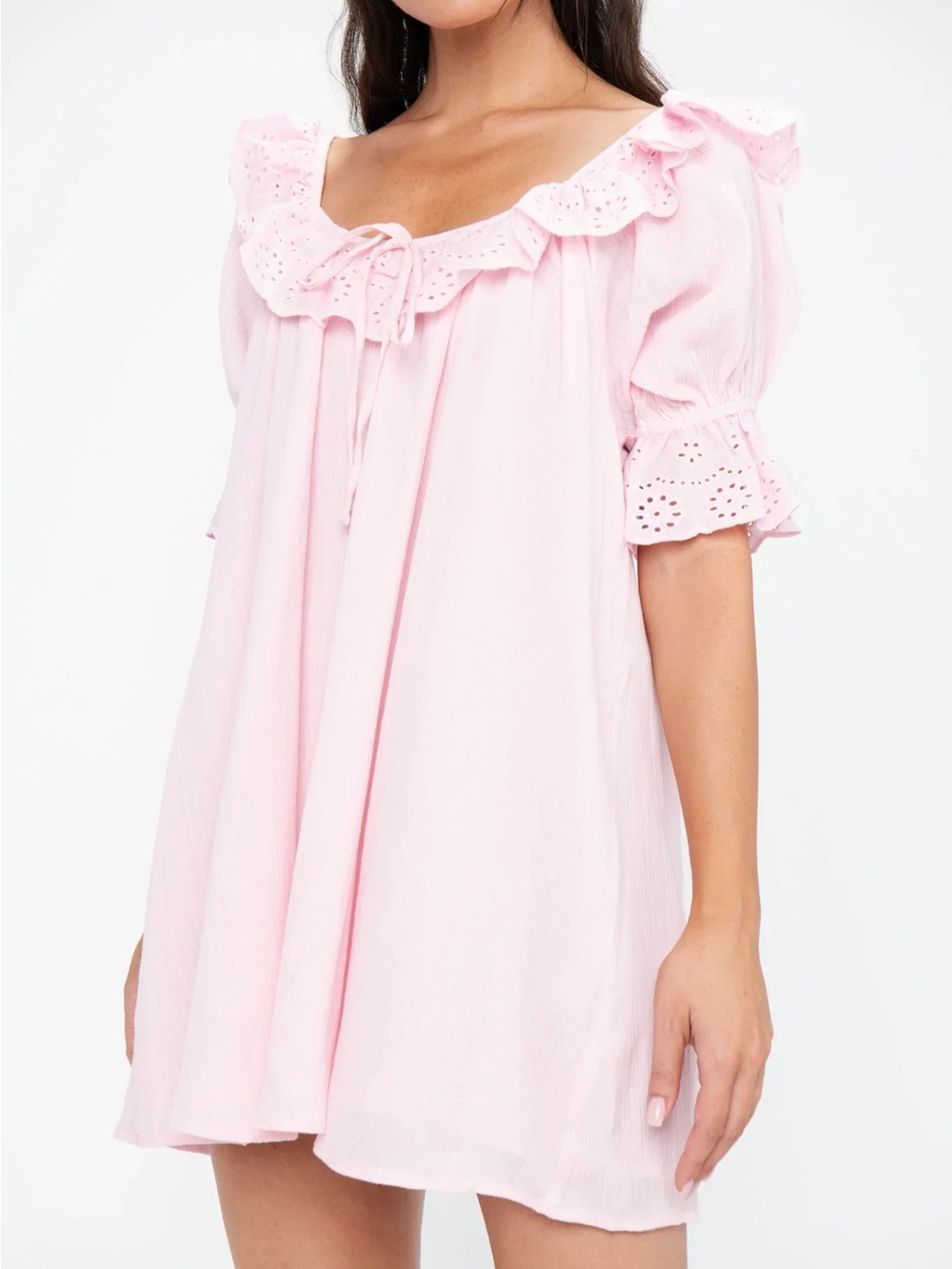 Show Me Your MuMu Toulouse Light Pink Ruffle Eyelet Dress Medium